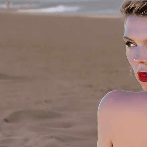 AI generated: Scarlett johansson in a micro bikini, beach background 