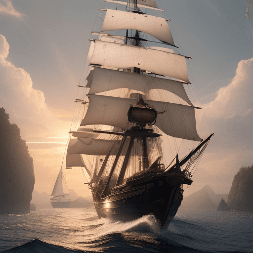 AI generated: Photo of a ultra realistic sailing ship, dramatic light, pale sunrise, cinematic lighting, battered,...