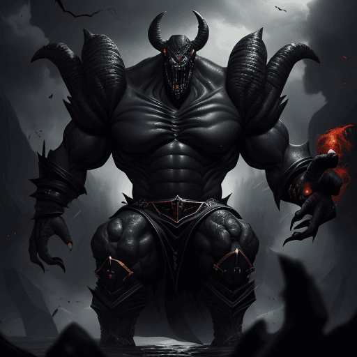 AI generated:  high quality foto of a black dangerous enormous without eyes, long fingers and broken bones, 8k