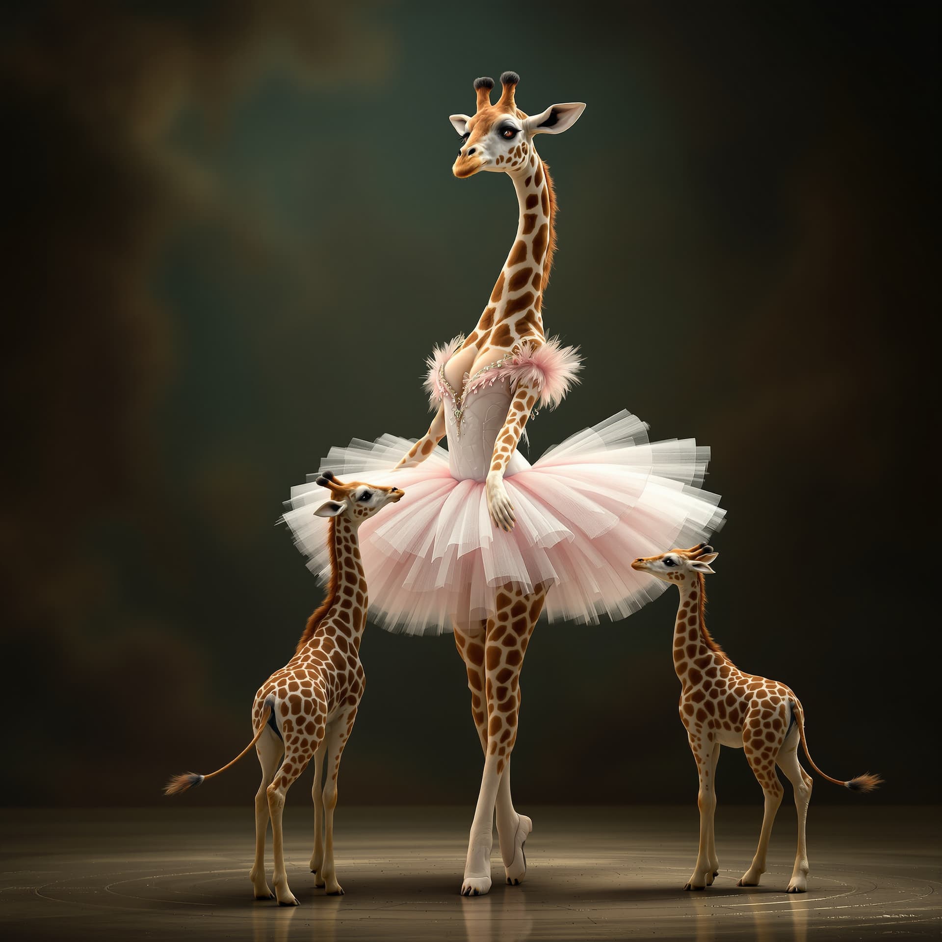AI generated: ((best quality) ), a giraffe as a (ballerina:1.1) wearing a tutu, perfect eyes, hyperrealistic, 8k, ...