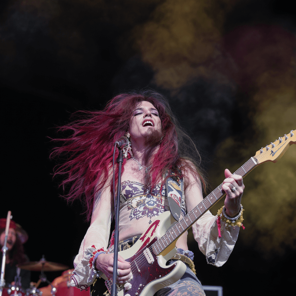 AI generated: janis joplin in ecstasy on stage
