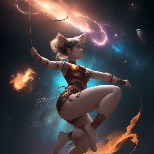 AI generated: cinematic portrait of a young beautiful pretty and cute female with a monkey tail, kitty ears and ca...