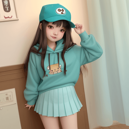 AI generated: Super cute 13 year old Asian Chinese girl chubby cheeks very cute dark brown long hair with cute sid...