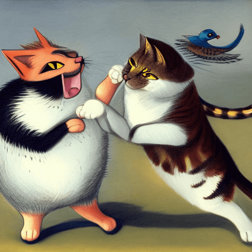 AI generated: a cat ,fighting,a bird