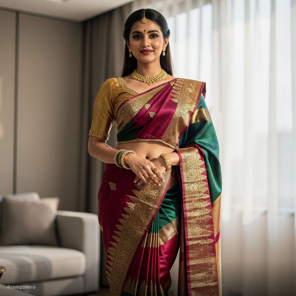 AI generated: Hot desi aunty in saree showing navel and hips 