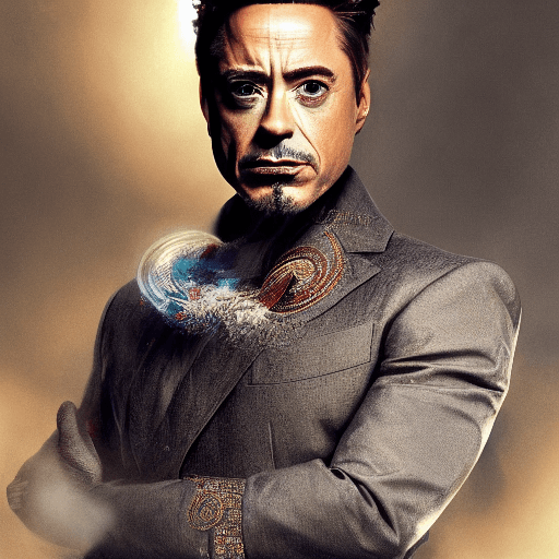 AI generated: canon shot 8k portrait photograph of Robert Downey jr. with sadhu hairs, in the style of stefan kost...