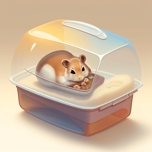 AI generated: ginger hamster sleeping in a clear plastic Tupperware box.
Warm lighting, calm mood. warm tone gradi...
