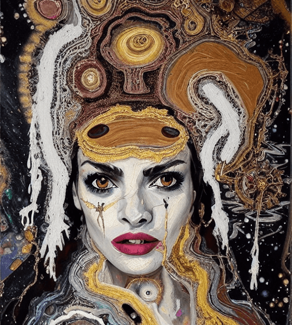 AI generated: Oil painting, high resolution 8k,  Jackson Pollock master painter, Byzantine artwork, 
indian lady c...