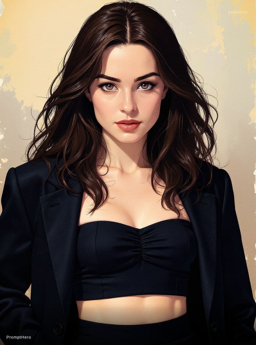 AI generated: woman 22-25 years old with long dark brown hair in a gold painting, in the style of charlie bowater,...