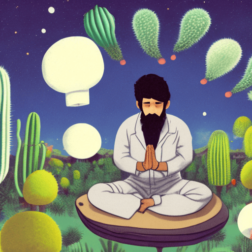 AI generated: A young 32-year-old scientist with a short beard and black hair, wearing laboratory clothes. Sitting...