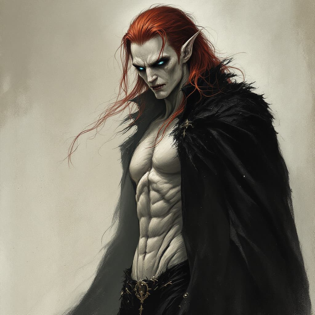 AI generated: The vampire now stands tall and imposing, his previously frail and sickly body transformed into a st...