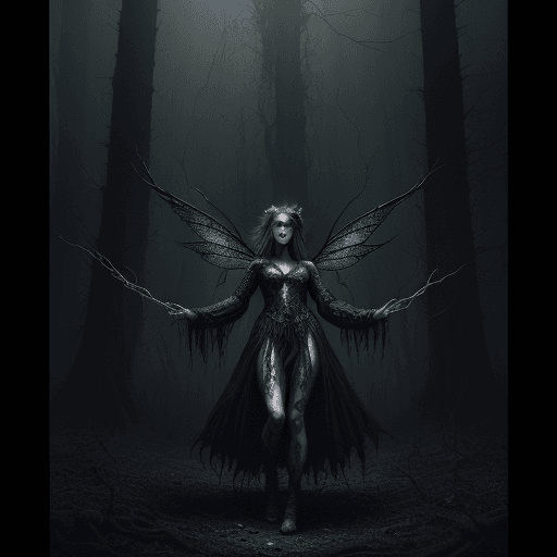 AI generated: lightning fire,smoke,Epic Scene with a Dark Fairy,glowing,misty, uhd photorealisitc authentic psycho...