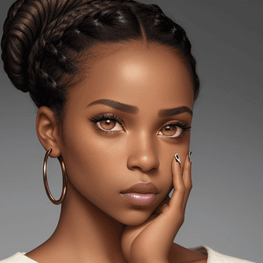 AI generated: Close-up of a young african american woman with brown eyes and black dredlock updo hair styled. She ...