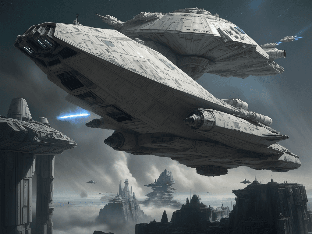 AI generated: spacecraft in action, star wars, in the style of olympus af-1 (aka olympus infinity), cinematic stil...