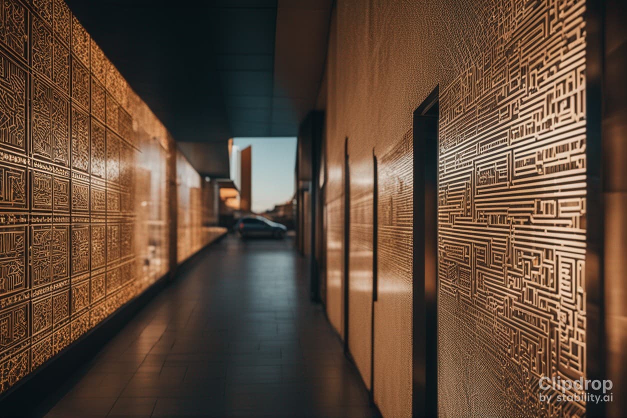 AI generated: cité moderne et futuriste avec des motifs africains sur les murs