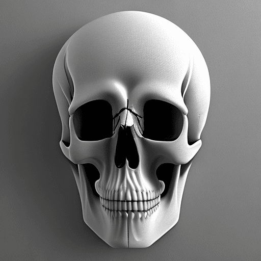 AI generated: white 3d relief of skull, hyper realism, smooth, totally jet black background, no boarder, 8k