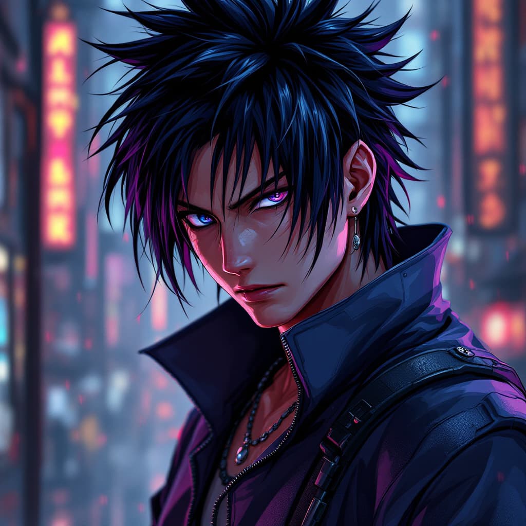 AI generated: sasuke from naruto cyberpunk style bd