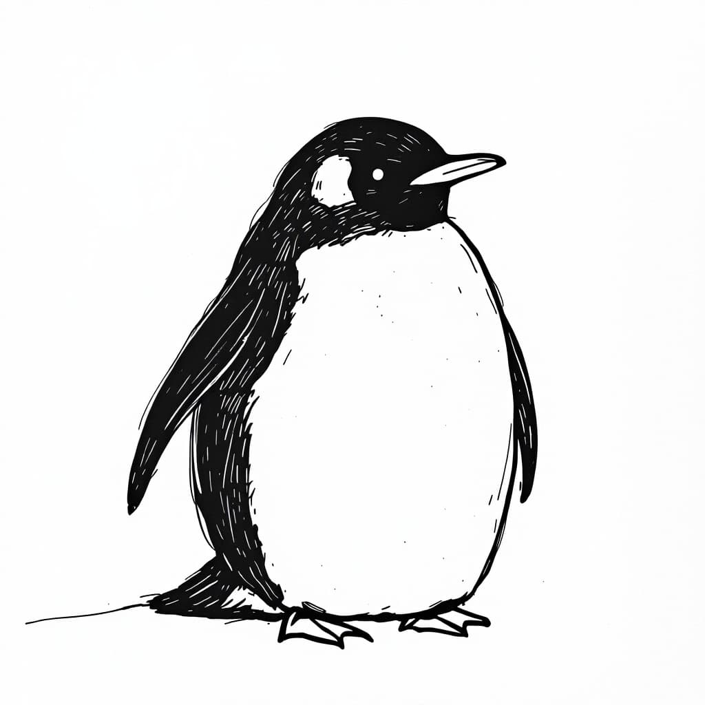 AI generated: A drawing of a pudgy penguin in one-line drawing, figure outline only, single line, simple, in the s...