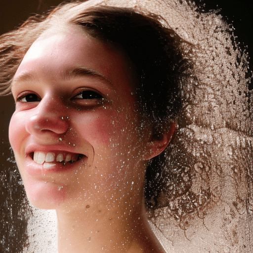 AI generated: a wide distance shot front facing picture of 19 yo German coming out of the shower, soaking wet, wea...