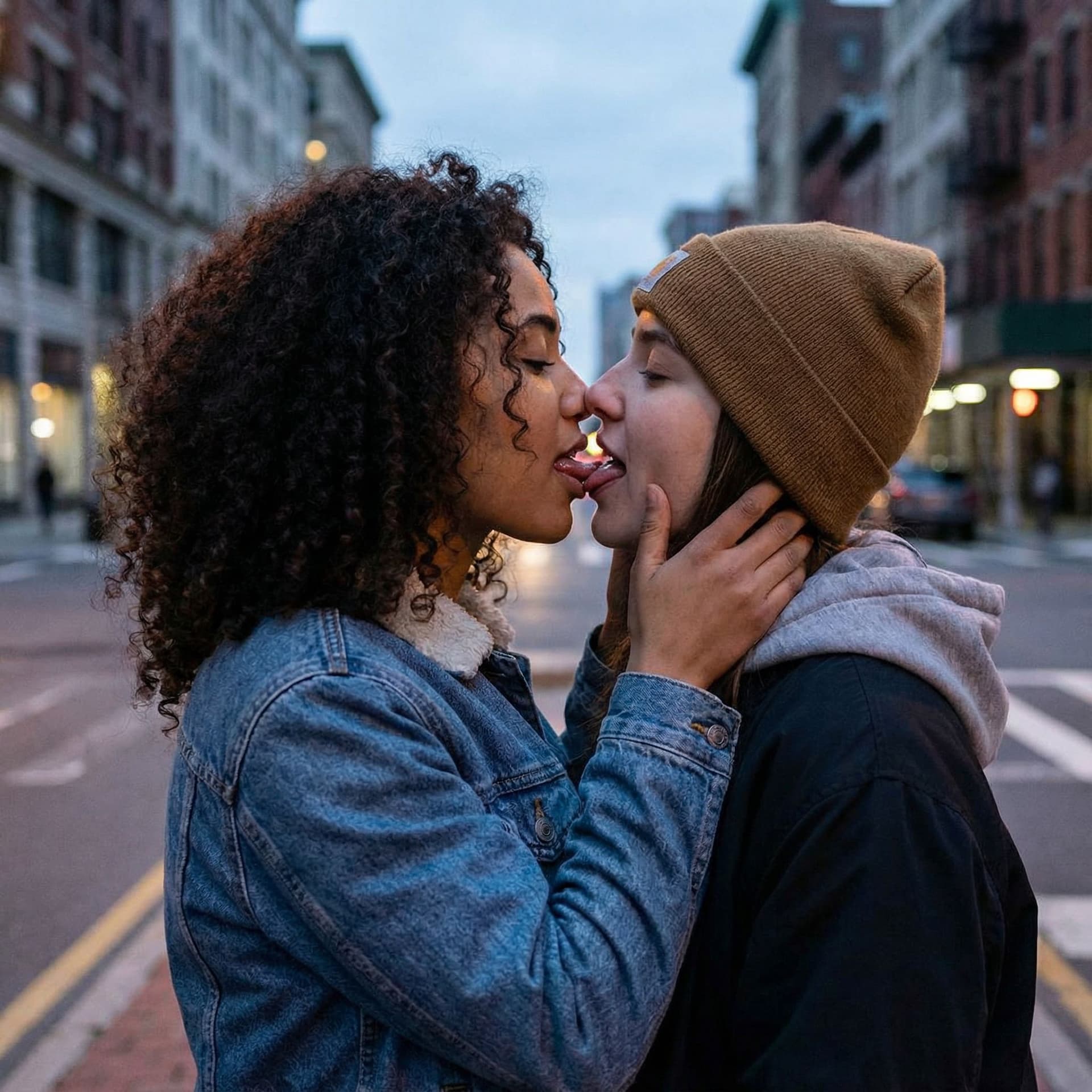 AI generated: two girls passionately kissing with tongue