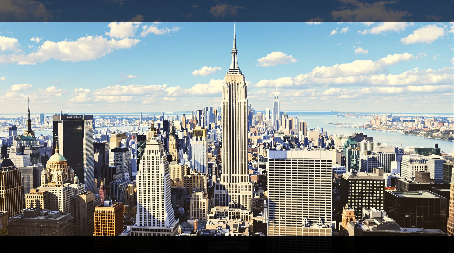 AI generated: Breathtaking panoramic view of New York financial district; sunny morning light over iconic cityscap...