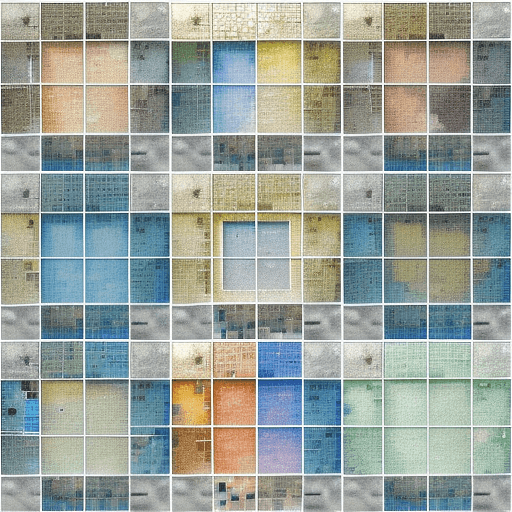 AI generated: mosaic, pixelated, tablet, create an artwork that captures the form of a water pump through a mosaic...