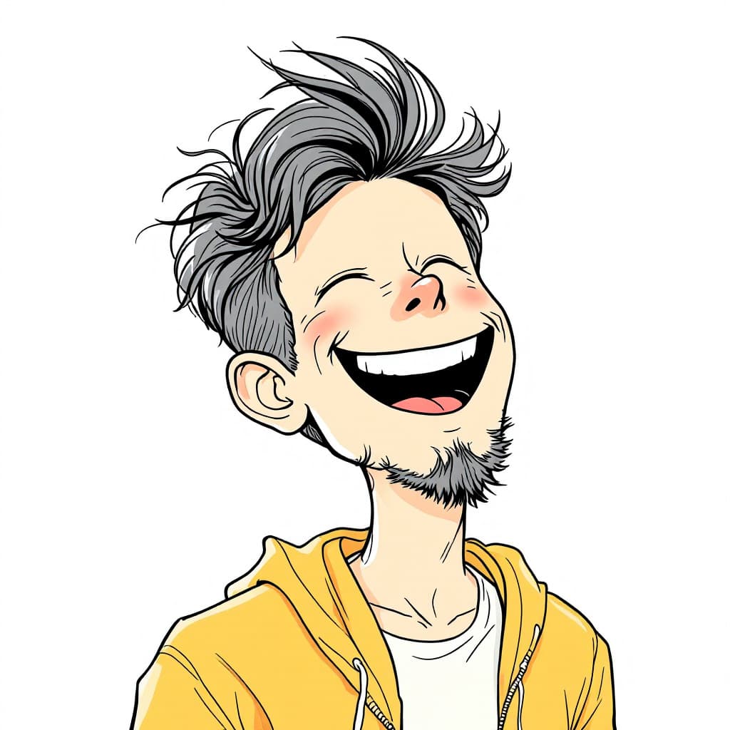 AI generated: Fine Line Drawing Cartoon Character Young Man Laughing Uncontrollably Pixar and Artgerm Coloring Boo...