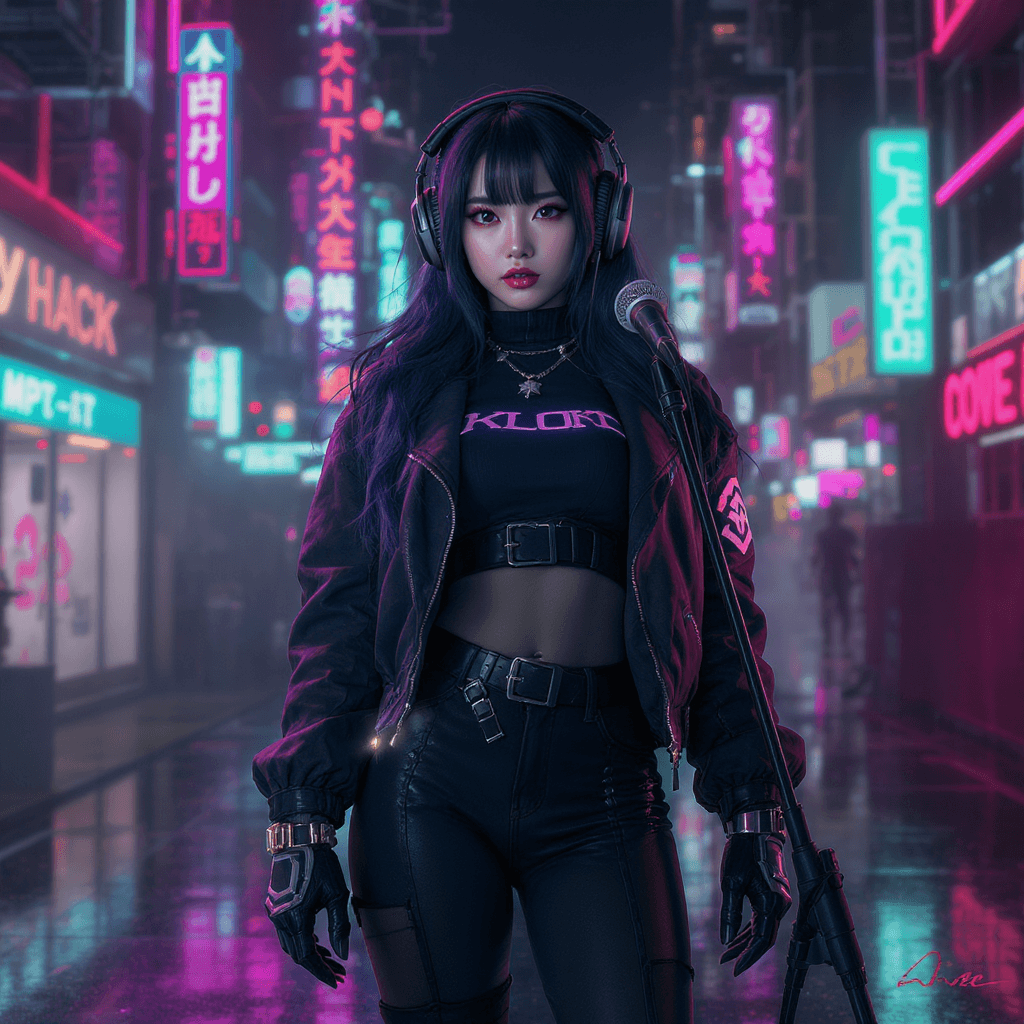 AI generated: kpop female singer from a cyberworld setting