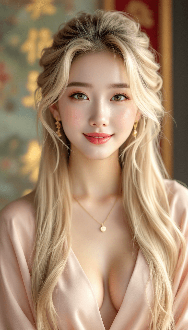 AI generated: Blond hair chines young women, gold, happy, pretty, cute --v 6.1 --ar 16:9