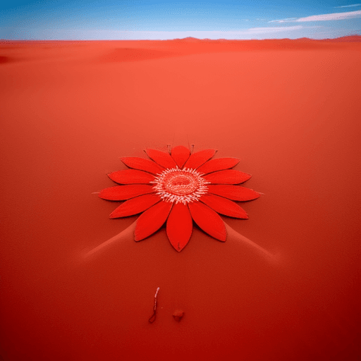 AI generated: La imagen de una flor roja dentro de un desierto muy caluroso y caluroso donde el sol brilla en un c...