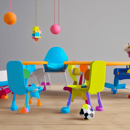 AI generated: activity chair for baby with toys on the frame, product design render on white background octane 4K ...