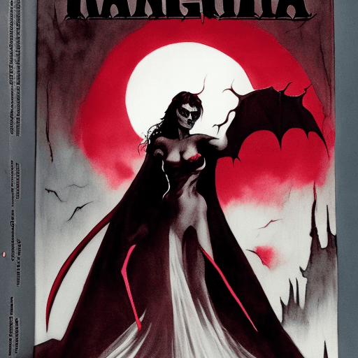 AI generated:  A fangoria style magazine glossy cover featuring a vampire character woman, reminiscent of a Frazet...