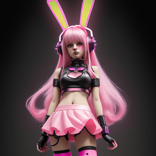 AI generated:  The pink bunny girl in the cyber world is a cyberpunk (full body photo) , with beautiful long hair,...
