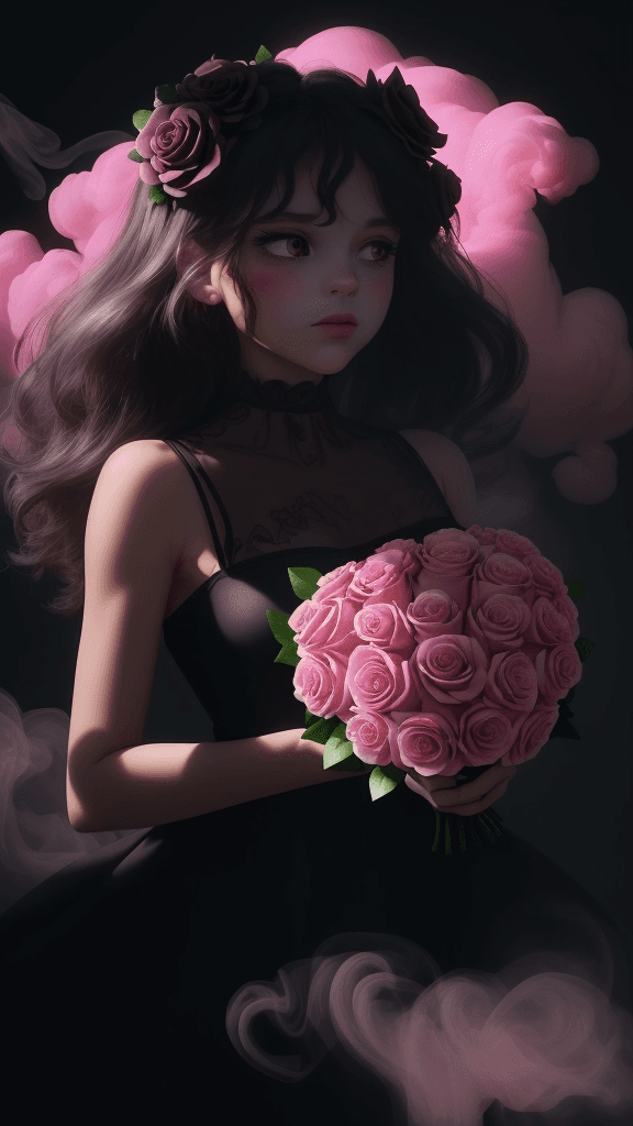 AI generated: closeup,(((bouquet of roses, heart-shaped pink smoke,))),(((sticker art))),(((naturally interacting ...