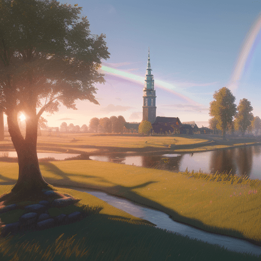 AI generated: masterpice,A scenary of Copenhagen ranbow landscape form zelda breath of the wild,soft sunlight,tree...