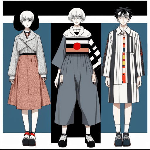 AI generated: bauhaus style pattern, big clothes, cool anime style, 