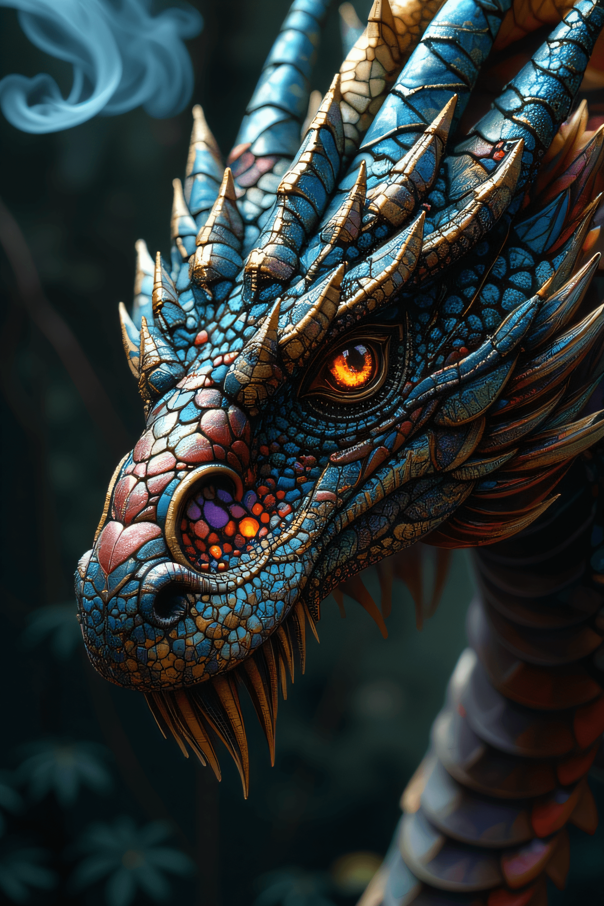 AI generated: A close-up portrait of a majestic dragon, its head and neck in sharp focus against a dark background...
