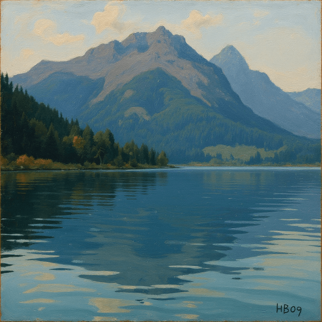 AI generated: Peaceful scene at Lake Geneva. Oil painting
With the discreet and very small watermark "HB09" at th...