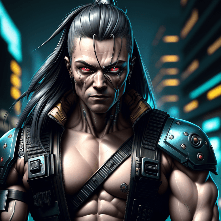 AI generated: cyberpunk warrior muscles pose portrait, insanely detailed, highest quality, concept art, 4k, high s...