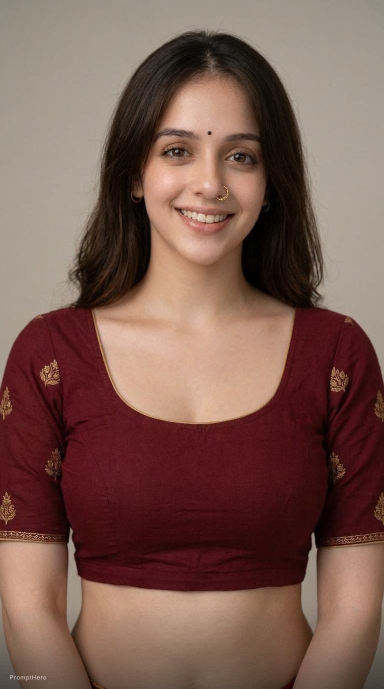 AI generated: Aunty in her blouse only 