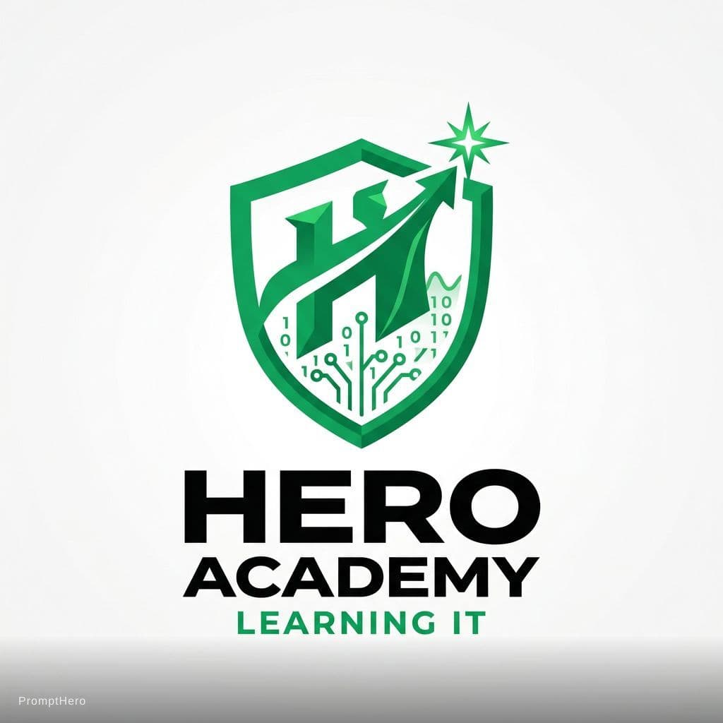 AI generated: create a logo for "hero academy" - learning IT in black and green format