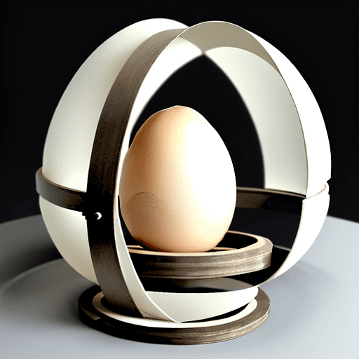 AI generated: an egg-shaped structure, it uses a kind of frame creating a circle at the base and a smaller one at ...