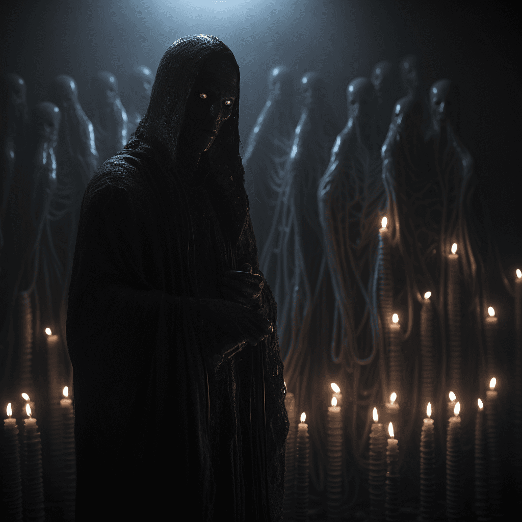 AI generated: Dark alien rituals, haunting, creepy, horror, dark, intricate design and details, dramatic lighting,...