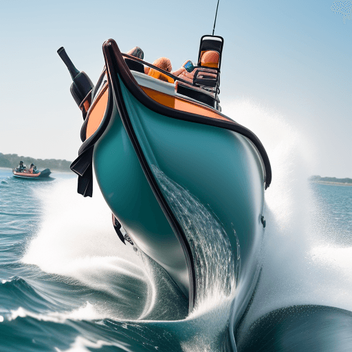AI generated: High resolution photography.over board style dolphins running with overbord boat