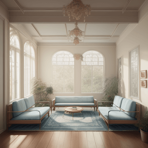 AI generated: High resolution photography interior design, dreamy sunken living room conversation pit, wooden floo...