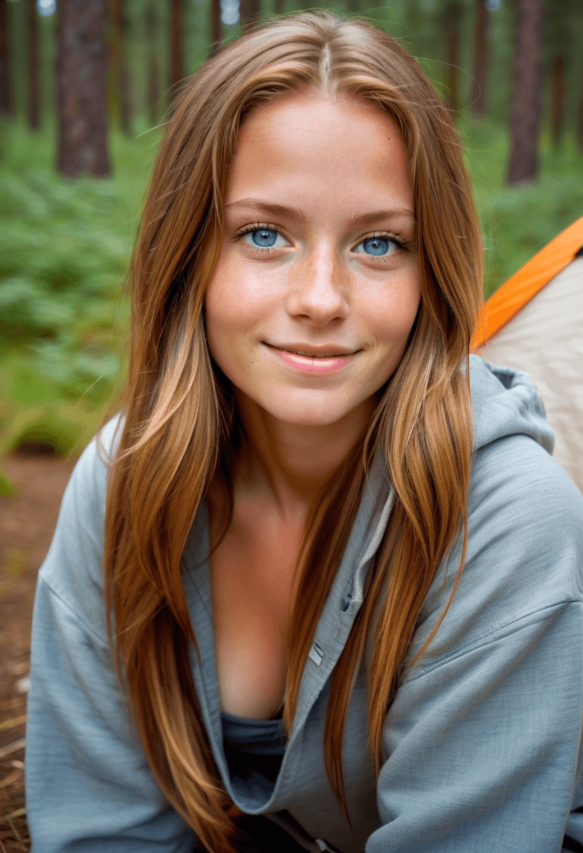 AI generated: HDR photo of beautiful young woman, happy and smiling, long bronze hair, light-blue eyes, fair compl...