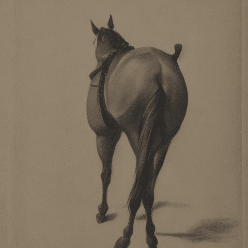 AI generated: horse, back view, looking to viewer