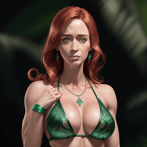 AI generated: emily blunt, tiny tight bikini, wide angle, full body, zoom out, intricate details, ultra detailed f...