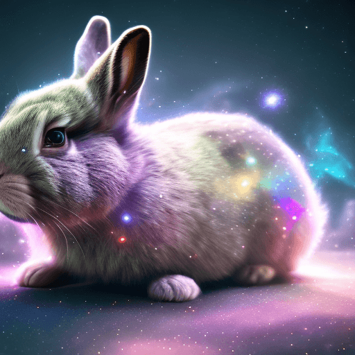 AI generated: galaxies, spirals, space, nebulae, stars, smoke, iridescent, intricate detail, in the shape of a rab...