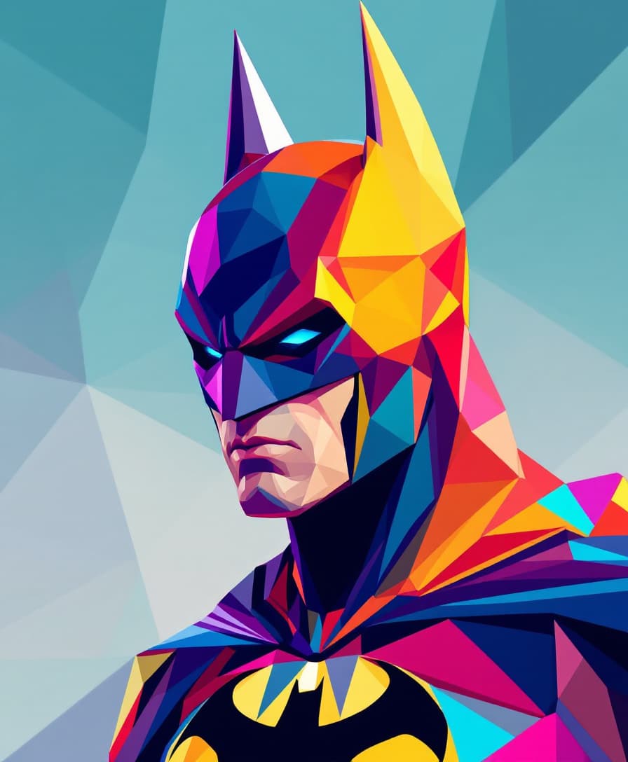 AI generated: Abstract art of Batman in lowpoly geometric shapes, rendered with vibrant colors and sharp angles. -...